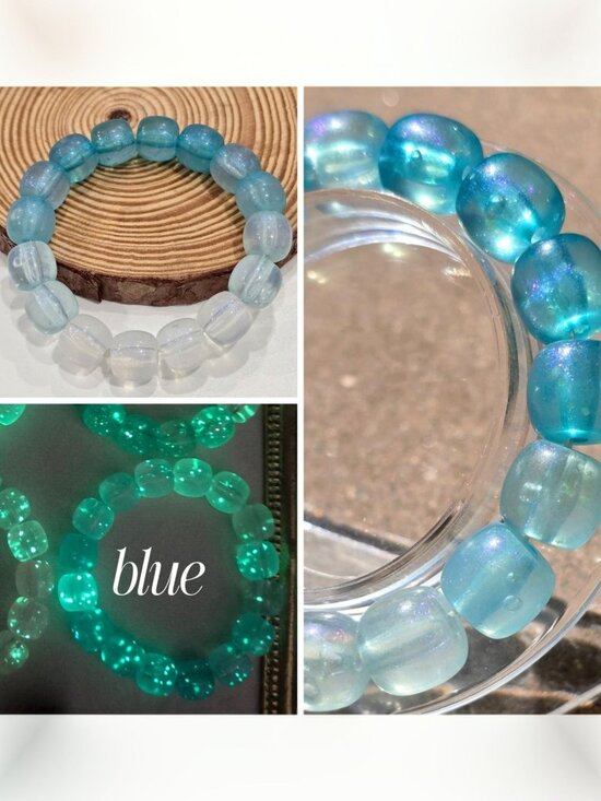 Hand Crafted Jewelry - Handmade ✦ Blue Ombre Glow‑In‑The‑Dark Bracelet ✦ Sparkling 10mm Beads Stretchy
